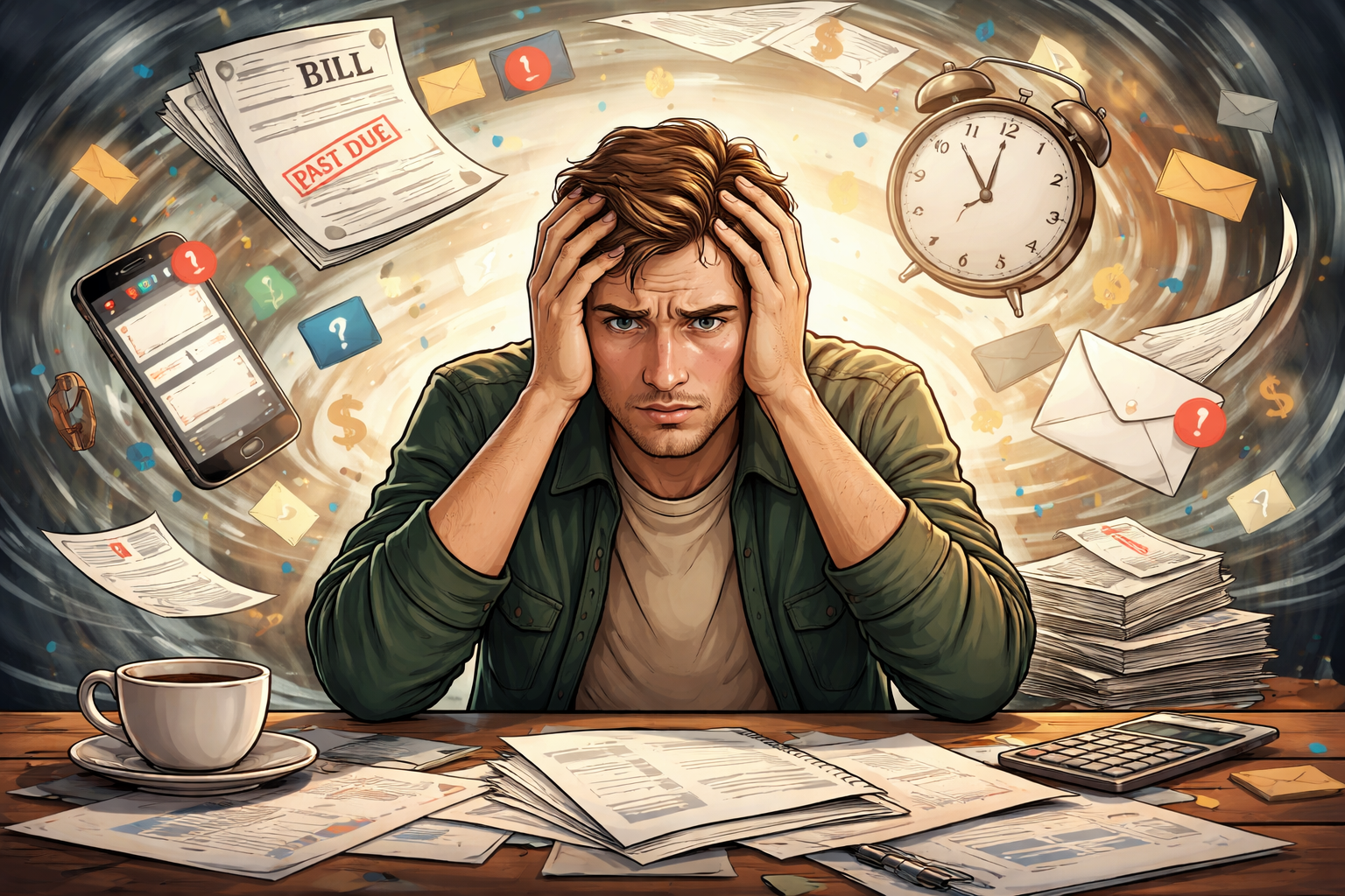 A dramatic editorial scene of a house weathering a storm with warm lights still glowing inside